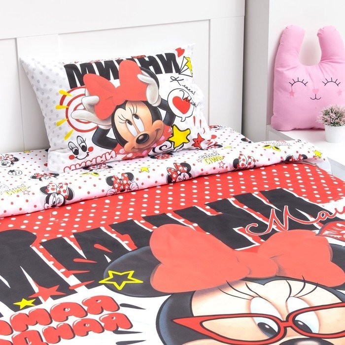 Детское постельное бельё 1,5 сп "Модница Минни Маус" , размер 143х215 см, 150х214 см, 50х70 см -1 шт., 100% хлопок, поплин 125 г/м2