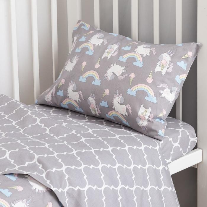 Постельное белье беби LoveLife «Серые единороги» 112*147 см, 60*120+20 см, 40*60 см