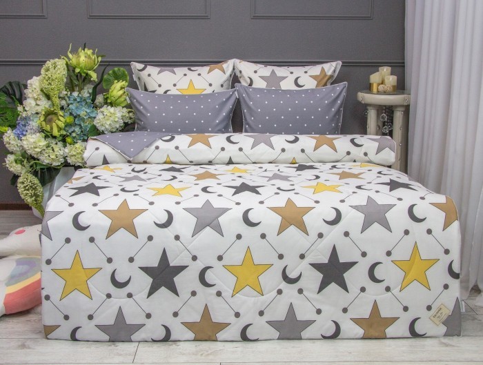 Постельный набор Stars Grey (серебро) Print Cotton полуторный