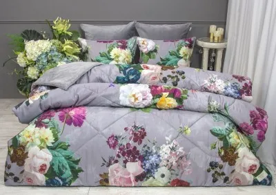 Постельный набор евро Фрезия лавандовый графит АВС Egypt Cotton