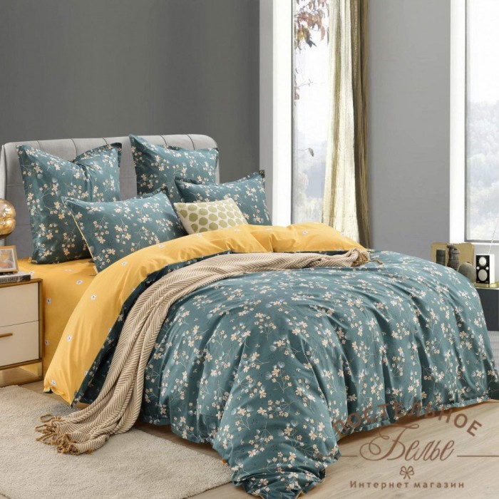 Тутси зеленый Комплект постельного белья сатин Евро 4н