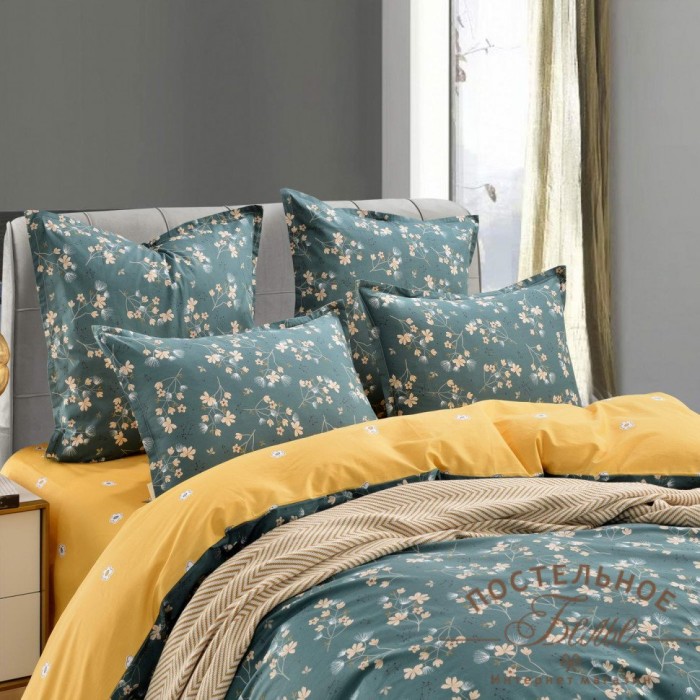 Тутси зеленый Комплект постельного белья сатин Евро 4н