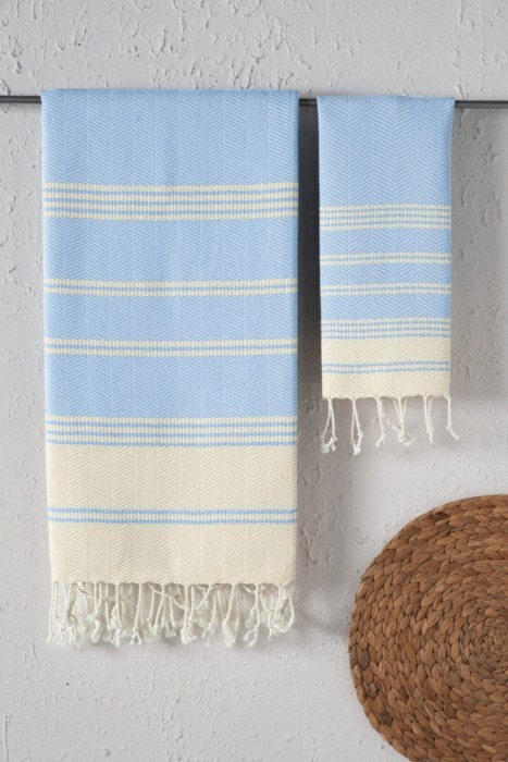 Набор полотенeц Arya с Бахромой 2 шт Zigzag Светло-Синий