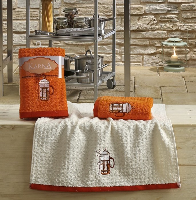 Кухонные полотенца махровые "KARNA" LEMON 45x65 1/2 Оранжевый V2