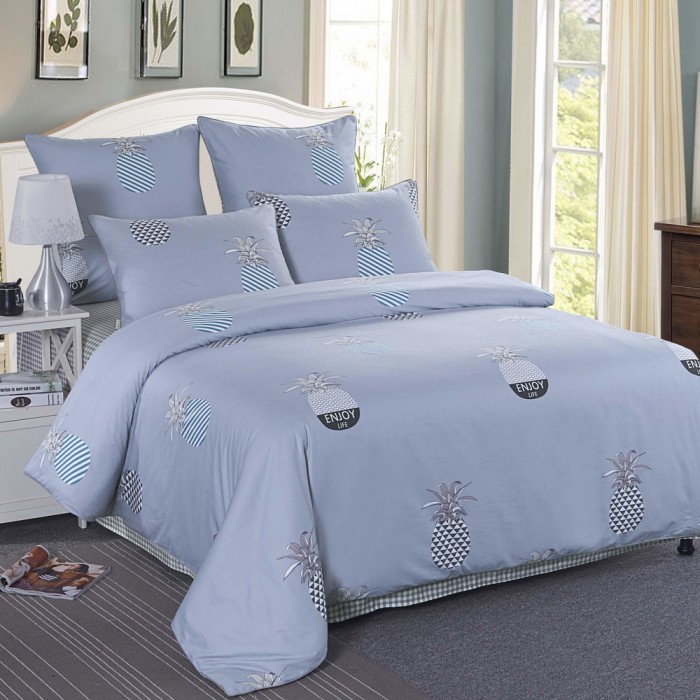 Тропики (серый) Комплект постельного белья сатин Евро 4н