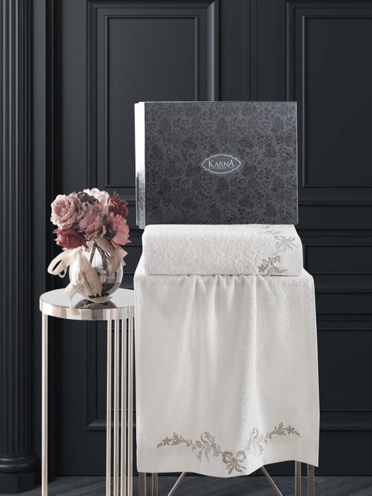 Комплект махровых полотенец "KARNA" с вышивкой VALOR 50x90-70х140 см Кремовый