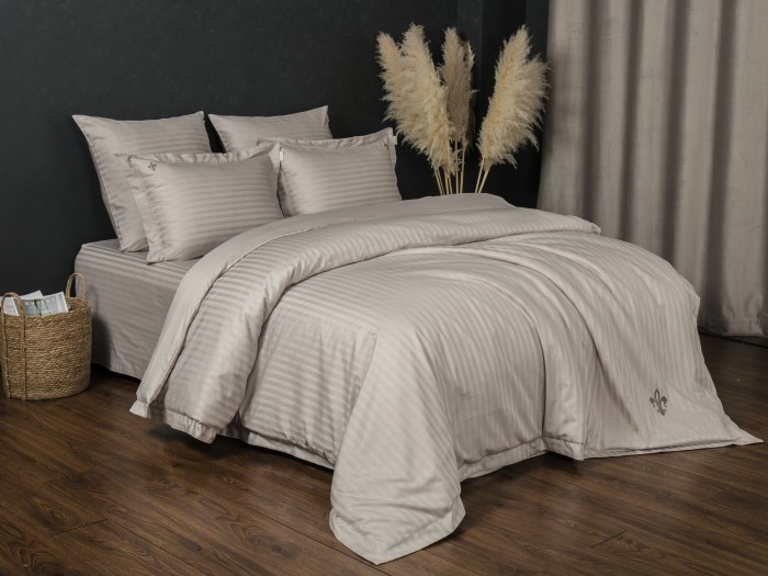 Комплекты постельного белья Stripe Royal (бежевый крем) Евро
