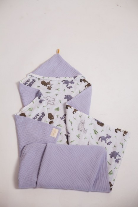 Полотенце-уголок муслин сиреневый (Семья) 100х100