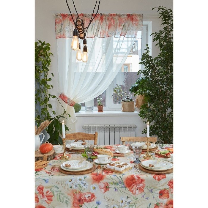 Тюль с подхватом и ламбрекеном "Маки" 250х200см, 100% п/э, вуаль