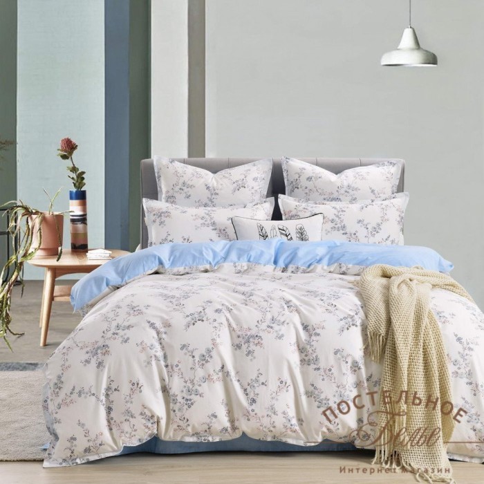Эйва голубой Комплект постельного белья сатин 1.6