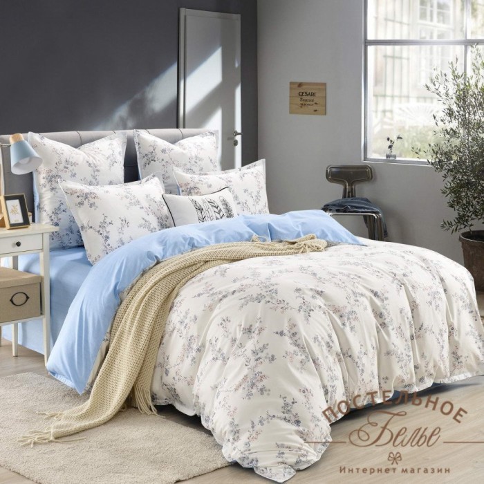 Эйва голубой Комплект постельного белья сатин 1.6