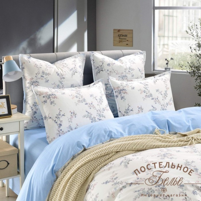 Эйва голубой Комплект постельного белья сатин 1.6