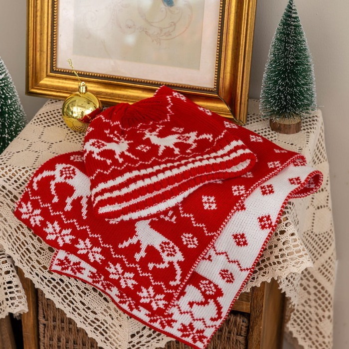 Комплект шапкa с шарфом Arya Warm Красный, белый