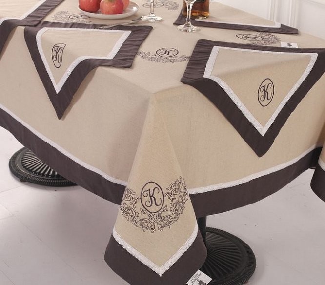 Салфетки Лен Ла-Рошель бежевый/шоколадный 40х40 см