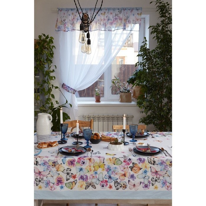 Тюль с подхватом и ламбрекеном "Бабочки" 250х200см, 100% п/э, вуаль