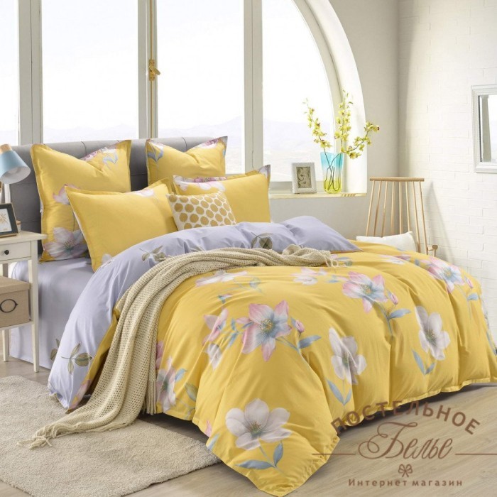 Эми желтый Комплект постельного белья сатин Евро 4н