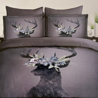 Постельное белье Arya Digital Сатин полуторное 160x220 Deer Серый