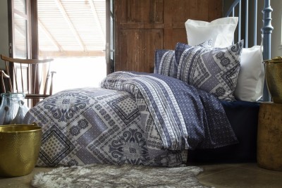 SORAYA Постельное белье синий-серый ранфорс, 140ТС, 100% хлопок, полуторные