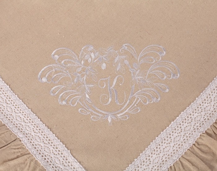 Скатерти Лен Флер-де-лис молоко/бежевый 180 х 280 см овал