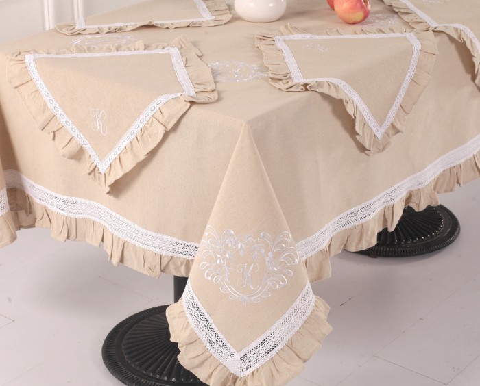 Скатерти Лен Флер-де-лис молоко/бежевый 180 х 280 см овал