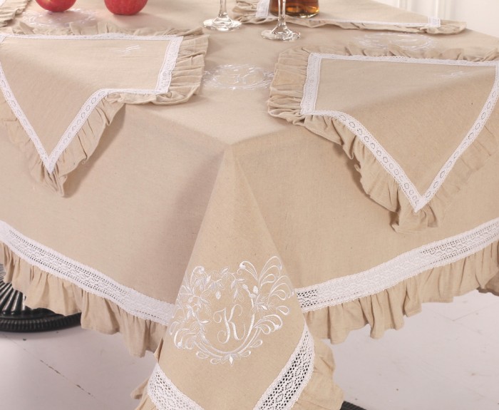 Скатерти Лен Флер-де-лис молоко/бежевый 180 х 280 см овал