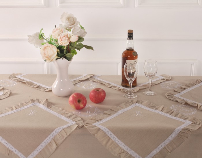 Скатерти Лен Флер-де-лис молоко/бежевый 180 х 280 см овал