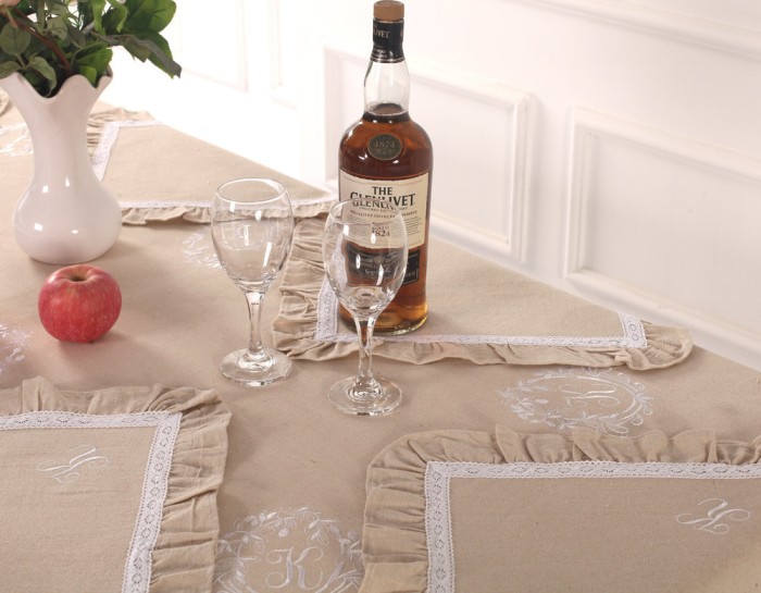 Скатерти Лен Флер-де-лис молоко/бежевый 180 х 280 см овал