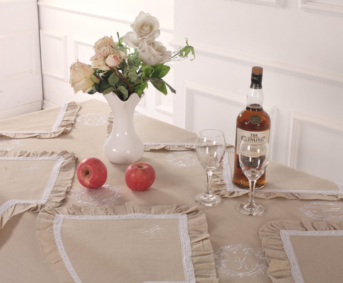 Скатерти Лен Флер-де-лис молоко/бежевый 180 х 280 см овал