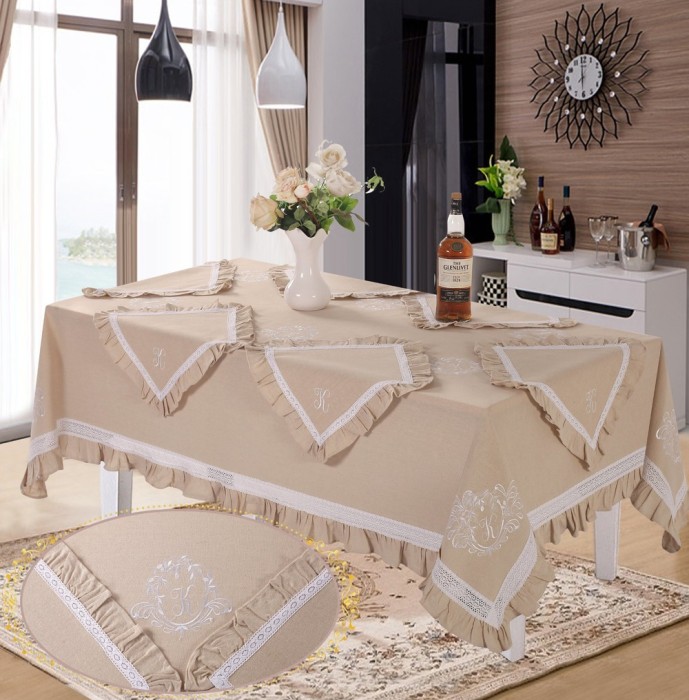 Скатерти Лен Флер-де-лис молоко/бежевый 180 х 280 см овал