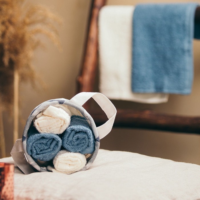 Полотенца Arya В Корзине 6 ед Geo Кремовый с Голубым