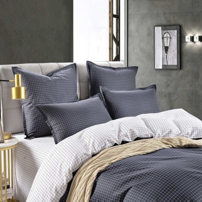 Диксан (синий) Комплект постельного белья сатин Евро 4н