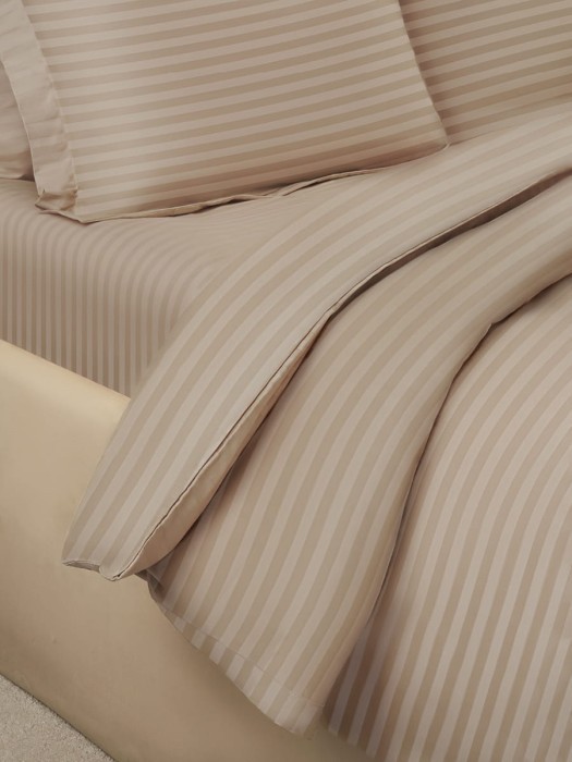 Постельное белье Arya Vip из Страйп Сатина Семейное 160x220 Бежевый