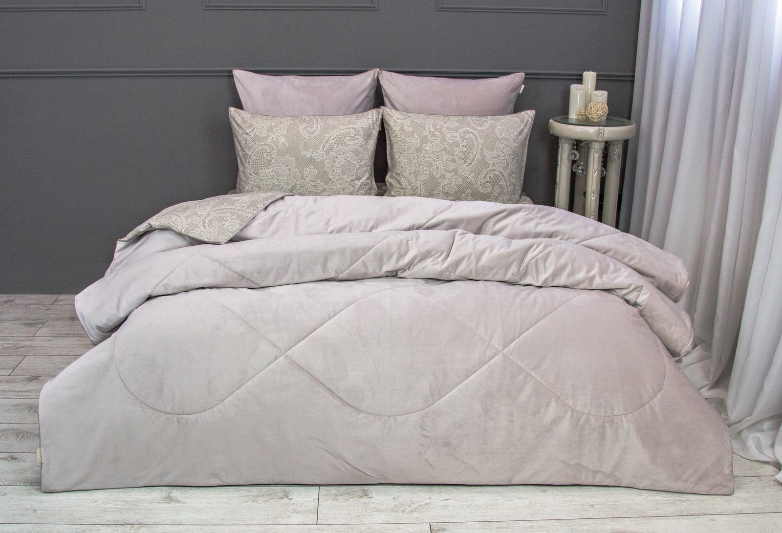 Постельный набор евро Маура бежевый жемчуг Cotton
