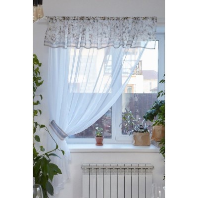 Тюль с подхватом и ламбрекеном &quot;Floral mood&quot; 250х200см, 100% п/э, вуаль