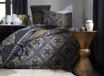 TEODORA Постельное белье синий-золотистый  ранфорс, 140ТС, 100% хлопок, семейный