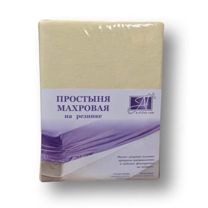 Кремовая простыня махровая на резинке 140х200+20 ПМР-КРЕМ-140