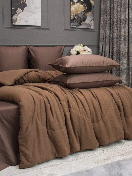 Комплекты для сна Muslin & Satin Solid color (брауни охра) Евро