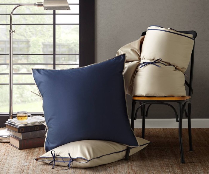 Постельное белье Sharmes "Luca"  2-х спальный дуэт (светло-бежевый/темно-синий)