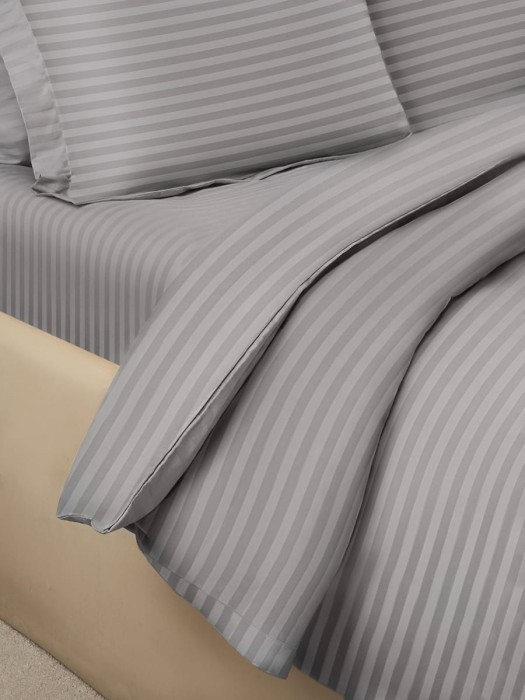 Постельное белье Arya из Страйп Сатина 2 Сп. 200x220 Vip Светло-серый