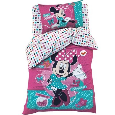 Детское постельное бельё &quot;Минни Маус&quot; 1,5 сп., размер 143х215 см, 150х214 см, 50х70 см -1 шт., 100% хлопок, поплин 125 г/м2