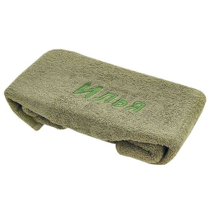 Подарочное полотенце TAC махровое 50х90см, с вышивкой, 430 г/м2 (Илья, темно-зеленый)