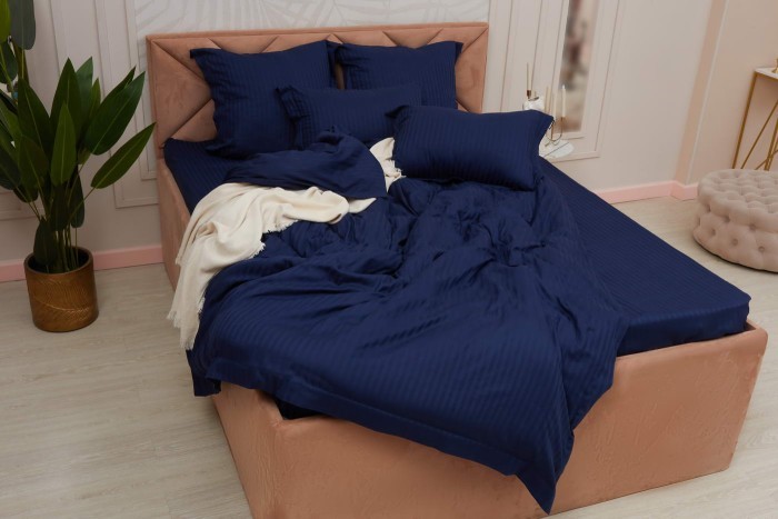 Моне (синий) страйп сатин Евро 4н