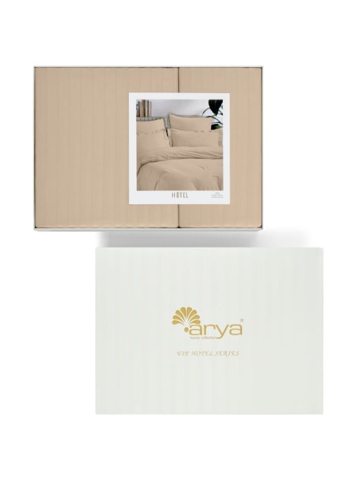 Постельное белье Arya Vip из Страйп Сатина 2 Сп. 200x220 Бежевый