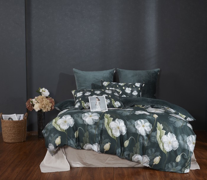 Комплекты постельного белья Жанет (изумруд бежевый) Евро