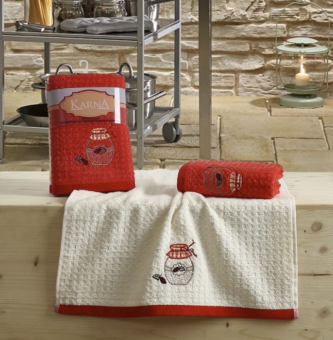 Кухонные полотенца махровые "KARNA" LEMON 45x65 1/2 Красный V1