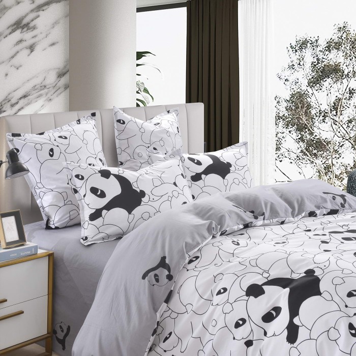 Панда (белый) Комплект постельного белья сатин Евро 4н