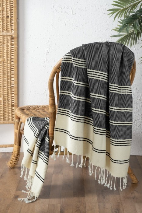 Набор полотенeц Arya с Бахромой 2 шт Zigzag Черный