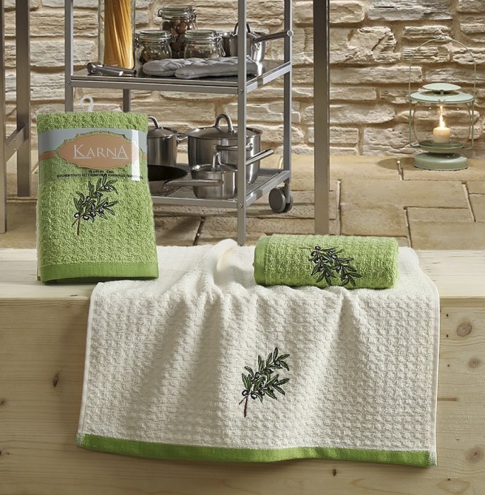 Кухонные полотенца махровые "KARNA" LEMON 45x65 1/2 Зеленый V3