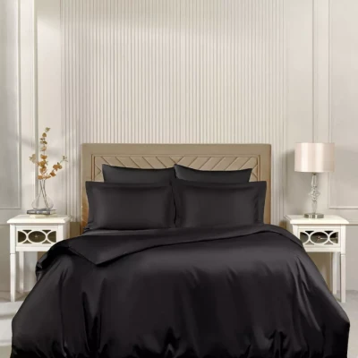 Постельное белье Arya Vip из Oднотонного Сатина Семейное 160x220 Чёрный