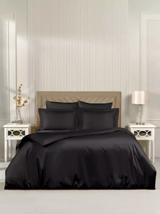 Постельное белье Arya Vip из Oднотонного Сатина Семейное 160x220 Чёрный
